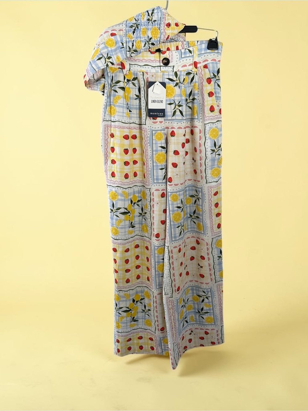 Playful‎ Lemon & Cherry Printed Wide-Leg Pants - Yellow/Red/Blue
